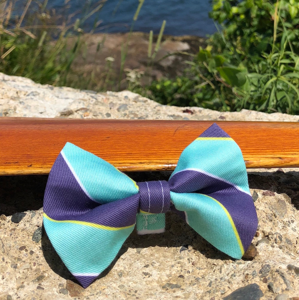 Our Good Dog Spot Ivy League Repp Stripe Bow Tie Blue and Teal