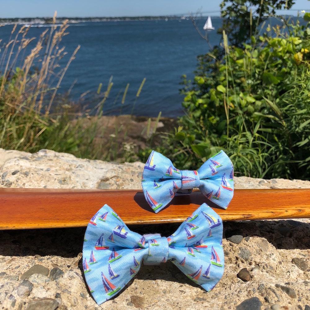 Our Good Dog Spot On The Wind Sailboat Bow Tie in Chesapeake Blue