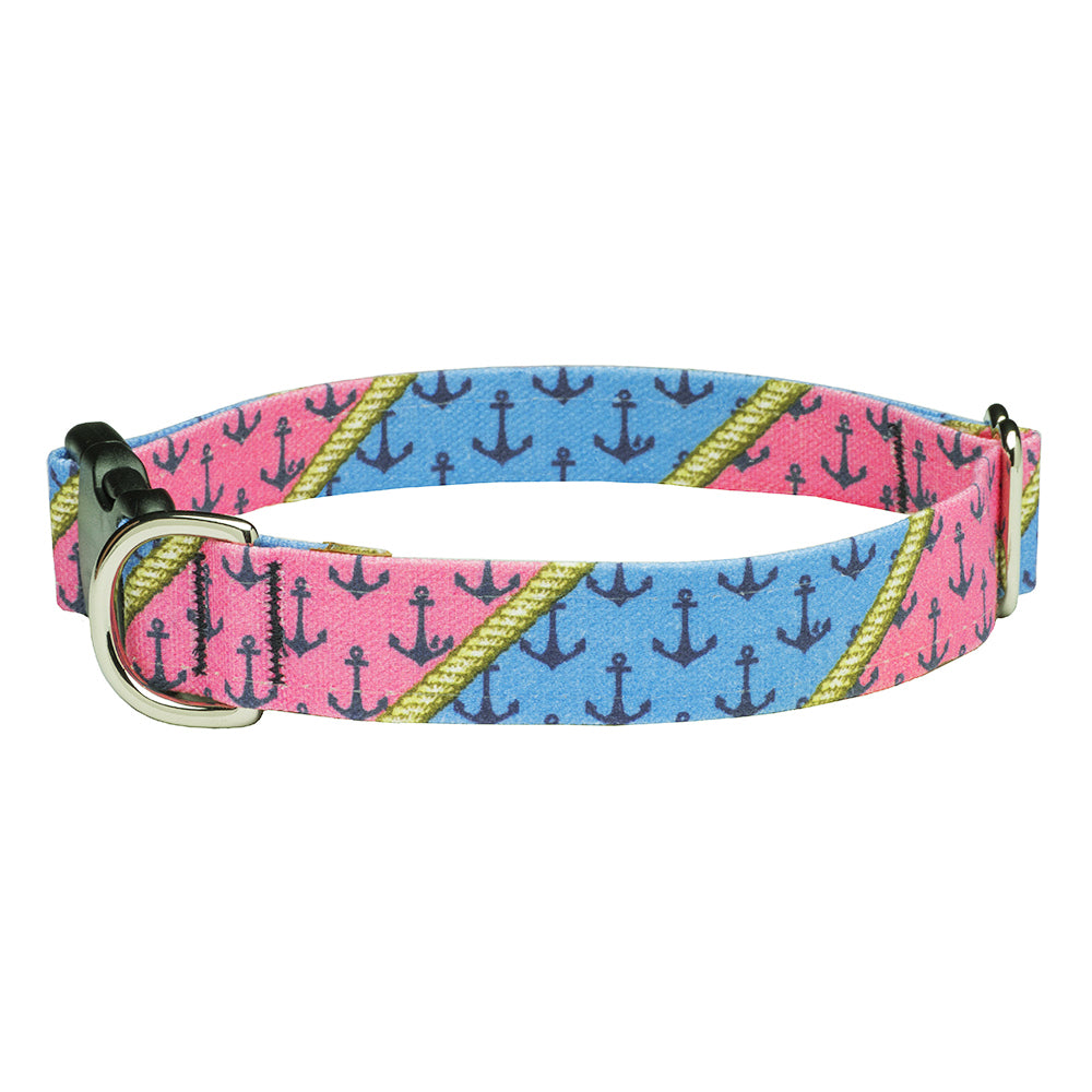 Anchors Aweigh Preppy Dog Collar - Pink and Blue Patchwork