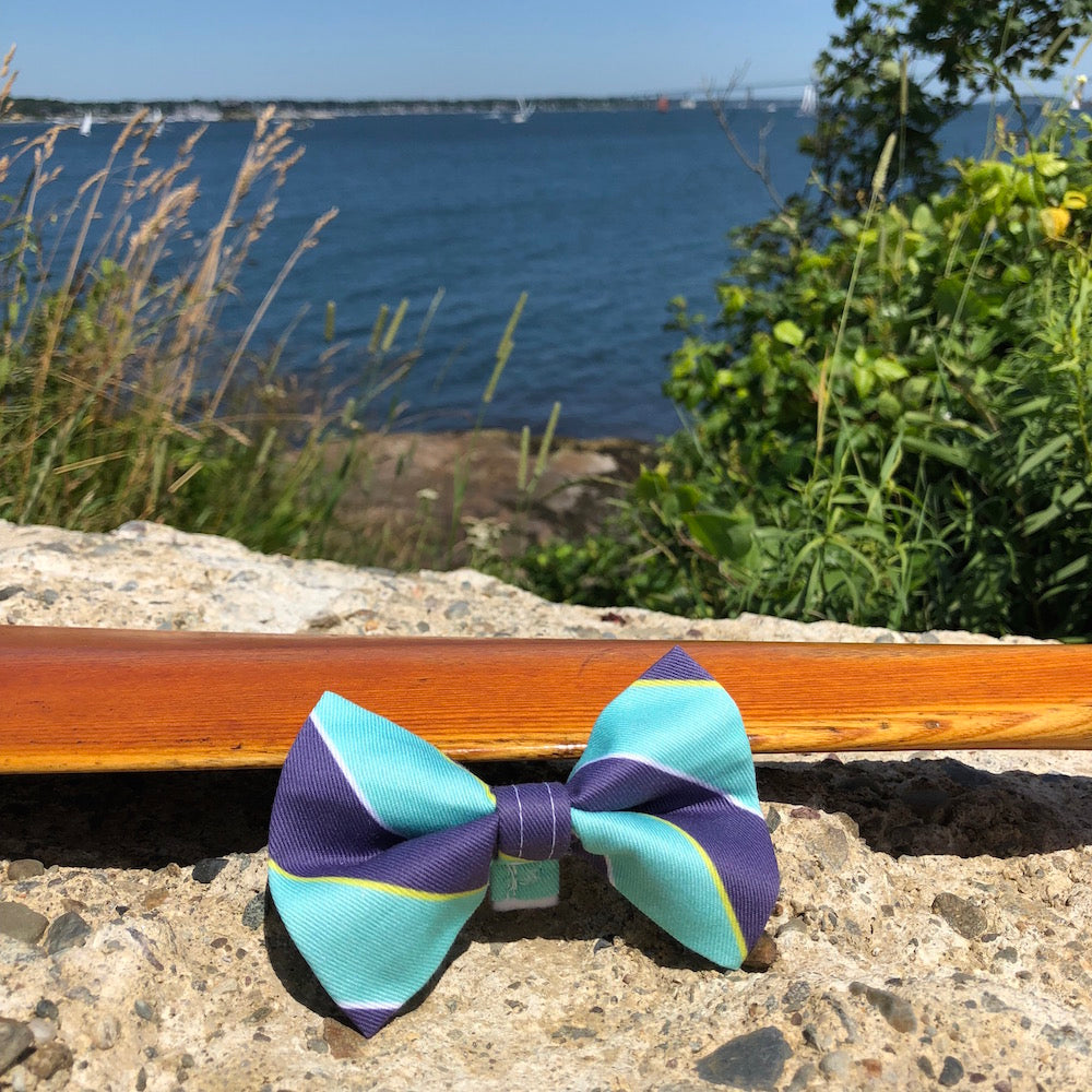 Our Good Dog Spot Ivy League Repp Stripe Bow Tie Blue and Teal