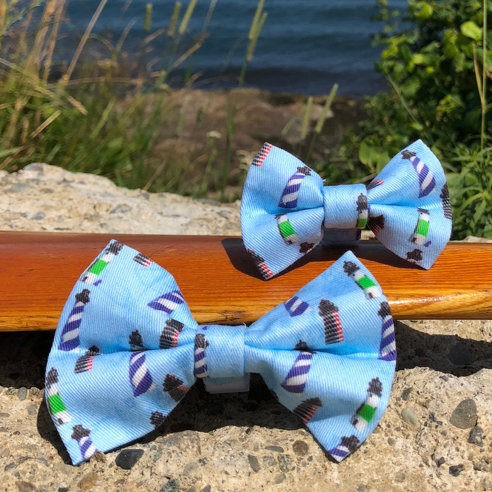 Our Good Dog Spot New England Lighthouse Bow Tie Buzzards Bay Blue