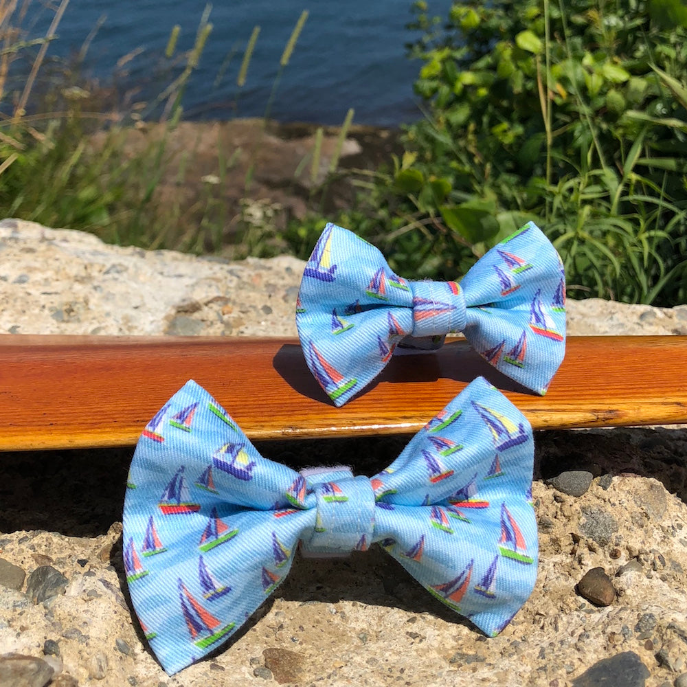 Our Good Dog Spot On The Wind Sailboat Bow Tie in Chesapeake Blue
