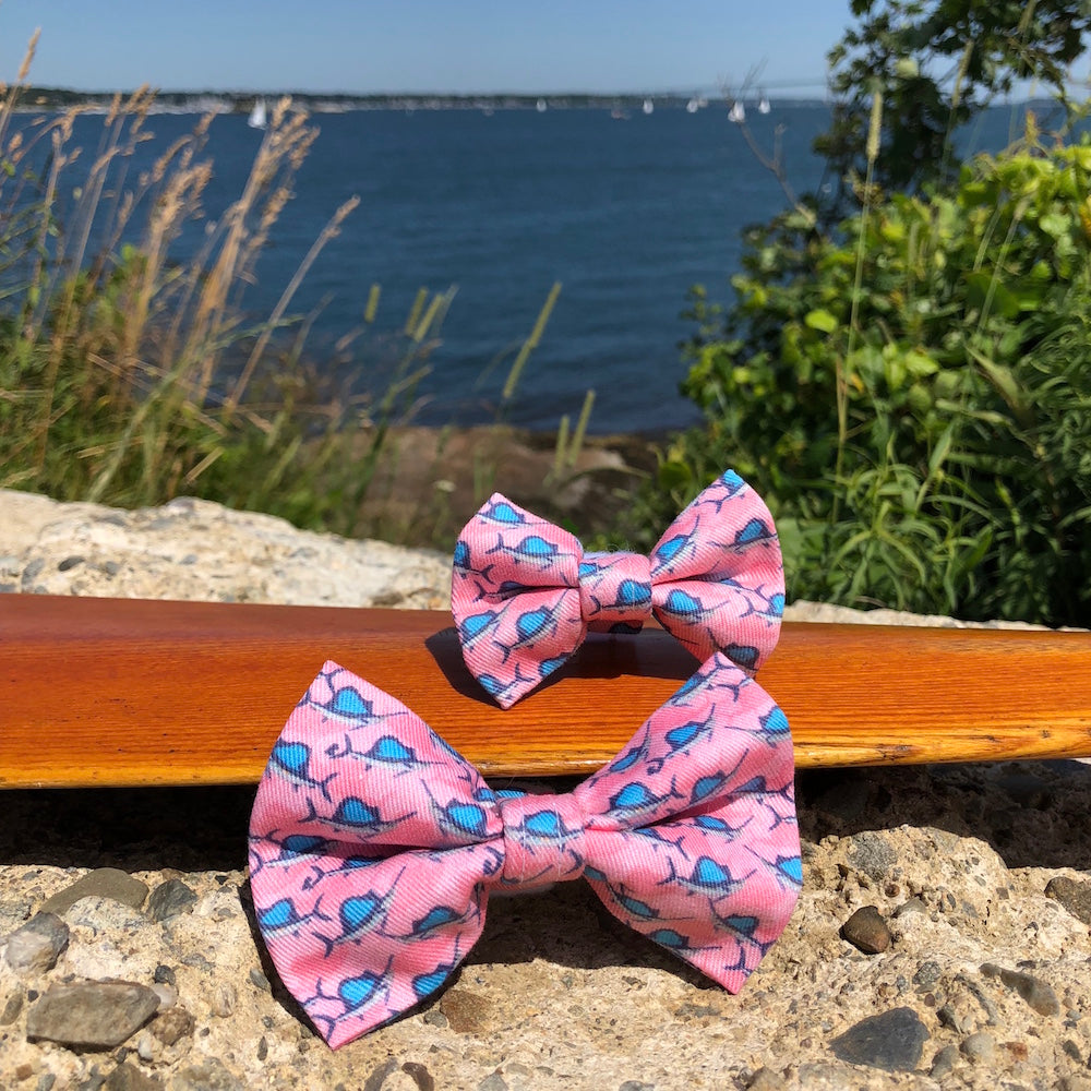 Our Good Dog Spot Sailfish Frenzy Bow Tie Florida Keys Pink